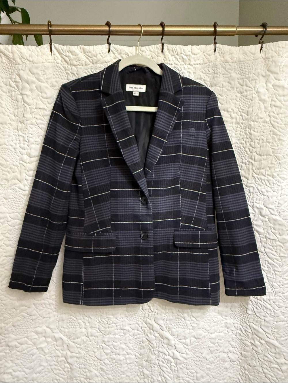 Sz 4 Free Assembly Navy Plaid Tailored Blazer